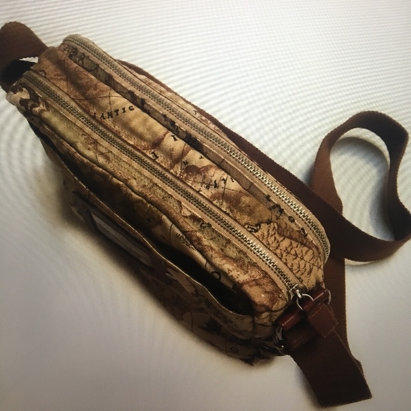 FOSSIL Rare Vintage Map Leather Crossbody Bag - Picture 7 of 8